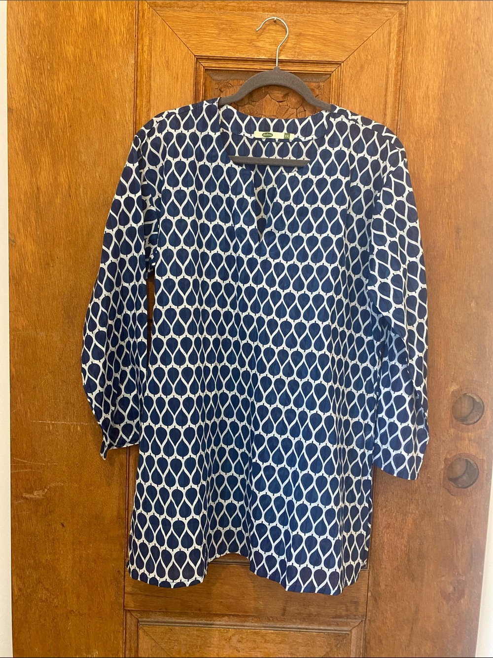 DOLMA Blue White Patterned tunic Blouse cotton XXL long sleeve